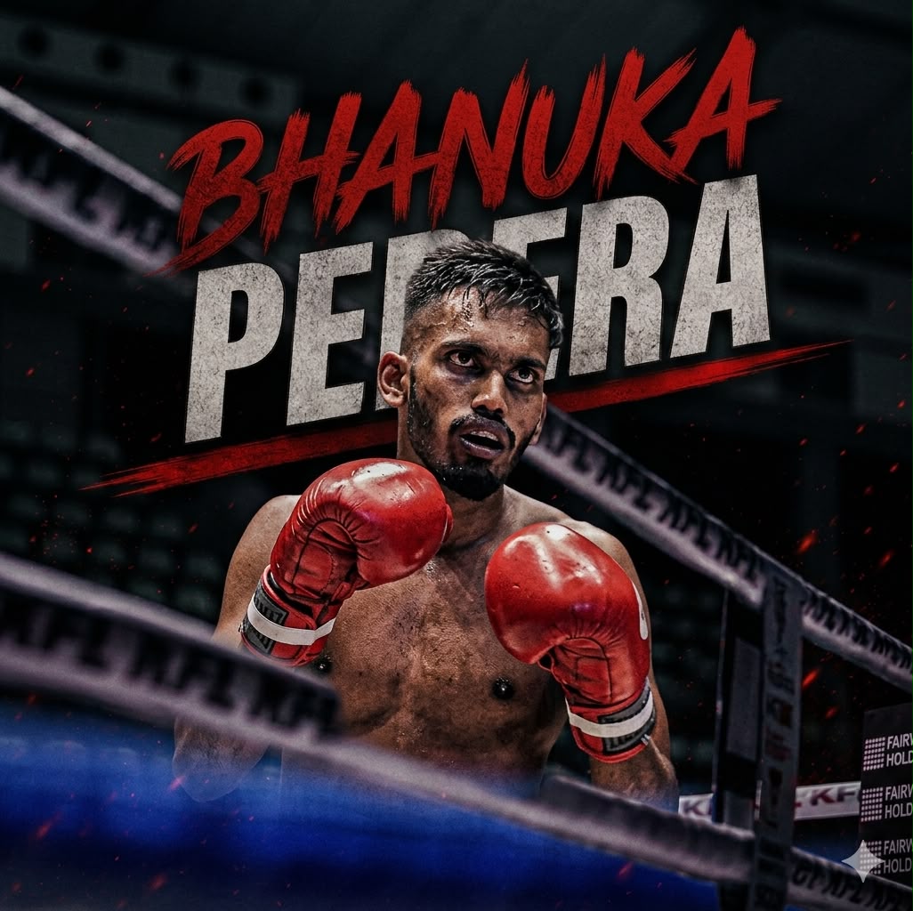 BPFA fighter Bhanuka Perera in the ring with boxing gloves
