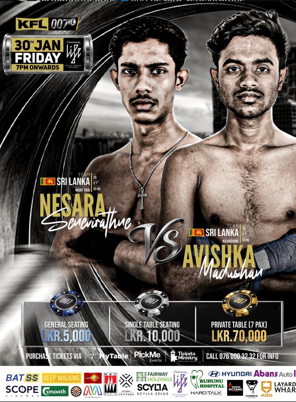 KFL fight poster, Nesara Senevirathne versus Avishka Madushan