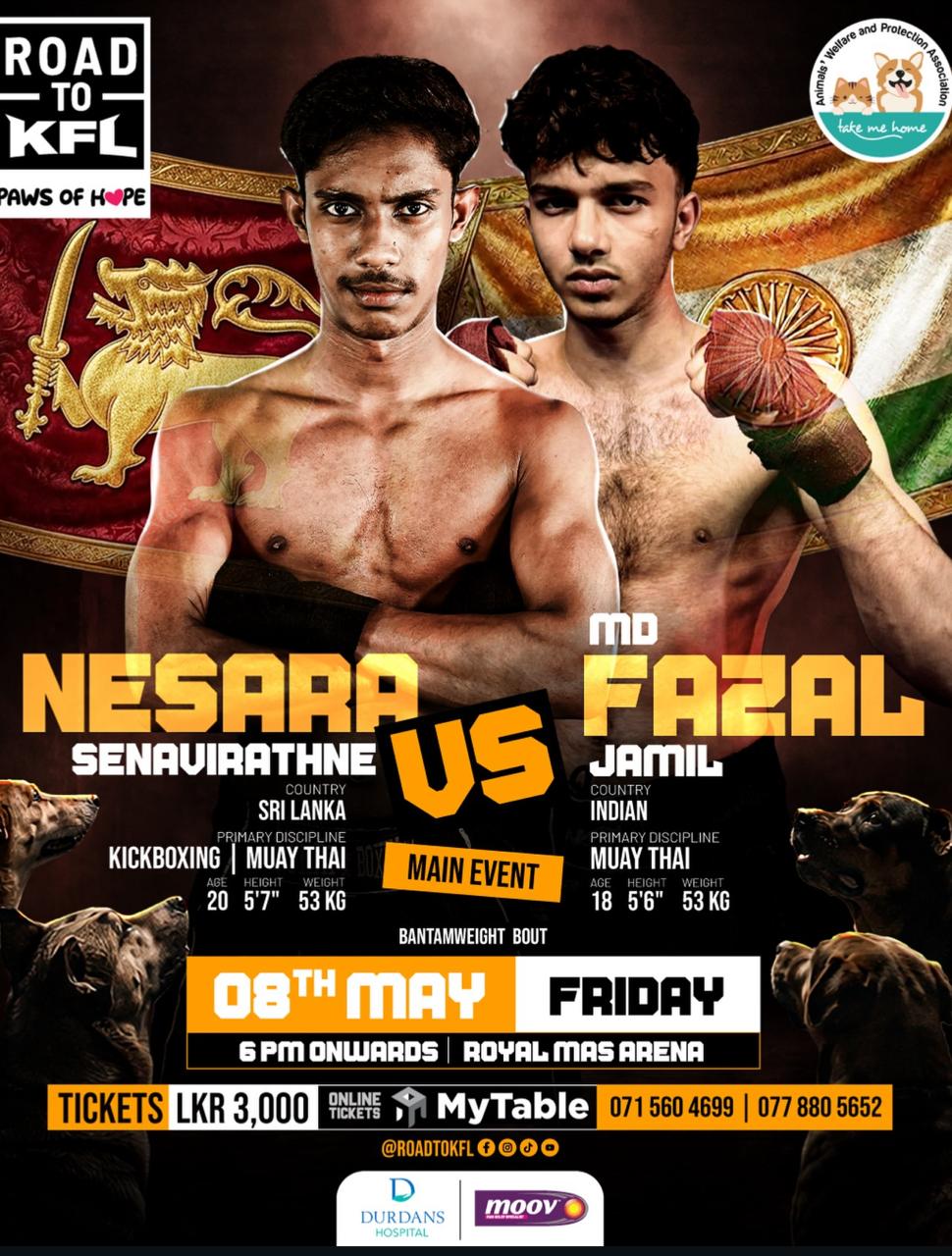 KFL main event poster, Nesara Senevirathne versus MD Fazal Jamil